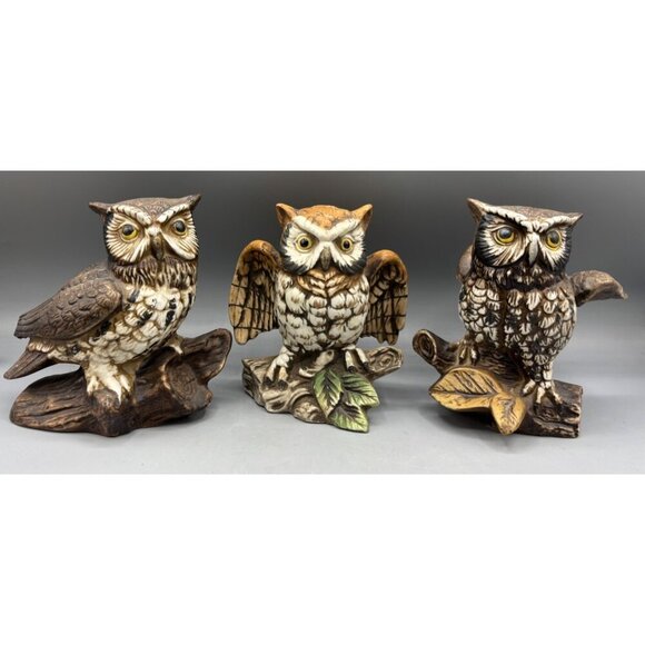 Set Of 3 Vintage Homco Ceramic Owl Figurines Retro Decor - Picture 1 of 8